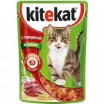 Купить Влажный корм для кошек Kitekat Сочные кусочки в желе с говядиной 85 г