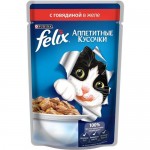 Купить Влажный корм для кошек Felix Двойная вкуснятина кусочки в желе с говядиной 85 г