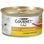 Влажный корм для кошек Gourmet Gold нежные биточки с курицей и морковью 85 г