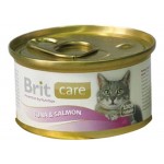 Влажный корм для кошек Brit Care цельные кусочки с тунцом и лососем 80 г
