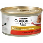 Влажный корм для кошек Gourmet Gold биточки с говядиной и томатом 85 г