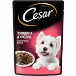 Влажный корм для собак Cesar кусочки в соусе с говядиной и крольчатиной 85 г