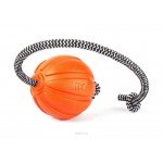 Игрушка для собак Liker Cord мячик на шнурке для перетягивания оранжевый 7 см